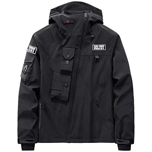 GOLYOY Bomber Jacket Men's Techwear Windbreaker with Many Pockets Streetwear Jacket Outdoor Jackets for Men