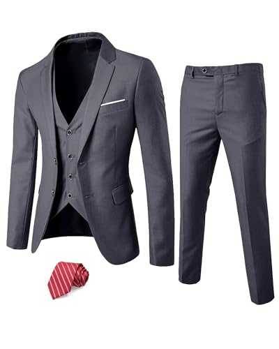 EastSide Men's 3 Pieces Suit, Slim Fit 2 Buttons Tux, Blazer Vest &Pants Jacket Set