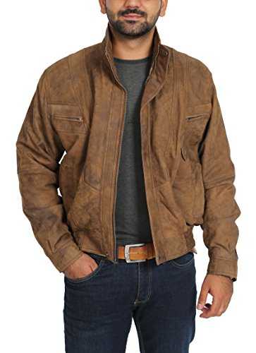 Mens Classic Leather Blouson Jacket Robert brown Gents Classic Bomber Leather Jacket