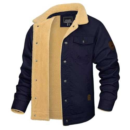 Men's Winter Fleece Cargo Jacket Thicken Cotton Coats Warm Military Windbreaker Jacket with Lapel