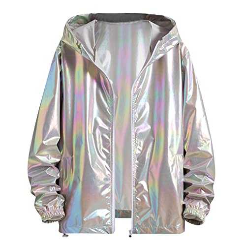 Men Women Metallic Shiny Silver Gold Lightweight Slim fit Bomber Jacket