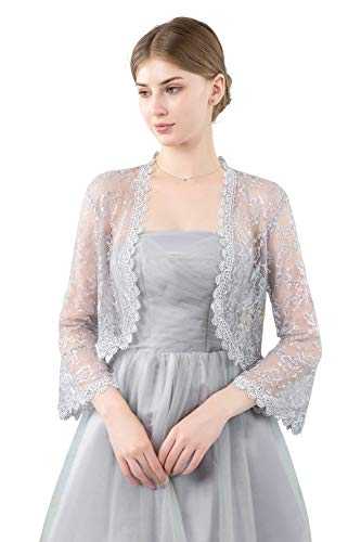 Central Chic Womens Open Front Lace Shrug Bolero Cardigan For Weddings Brides Bridesmaids Evening Dresses S-M