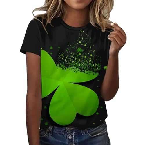 Cocila v neck tops for women UK Sleeve St. Day Printed Loose Casual T Shirt Tshirt Women Crew T Shirt Leprechaun Toy Paddy'S Day T Shirts Irish Culture Outfit Irish Top Ladies