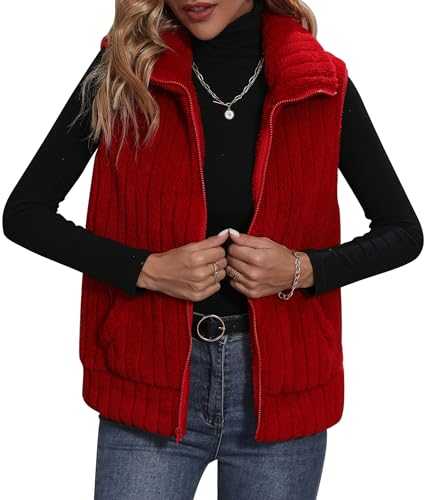 Maeau - Gilet Womens Fleece Body Warmer Plush Gilet Cardigan Hooded Waistcoat Gilet Soft Solid Color Sleeveless Jacket Vest Pocket Zipper Fall Winter Coat(S-XXL)