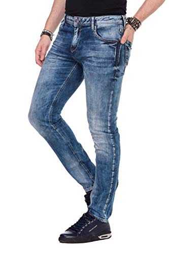 Cipo & Baxx Men's Jeans Trousers Slim Fit Contrast Stitching Regular Denim Trousers Casual Trousers