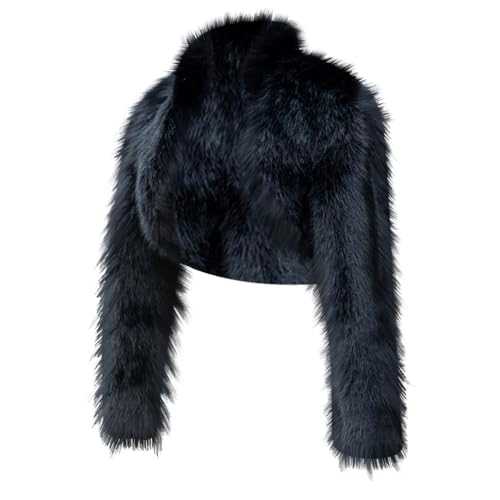 Faux Fur Coat for Women UK Winter Warm Shaggy Short Coats Fleece Fuzzy Jackets Soft Fluffy Open Front Overcoat Plain Cropped Cardigan Casual Comfy Outerwear Party Dress Cocktail Wear