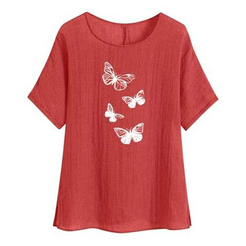 V Neck T Shirts for Women UK Sale Basic Tee Shirts Business Work T Shirt Soft Comfy T-Shirt Cotton Linen Summer Short Sleeve Floral Print Girls Streetwear