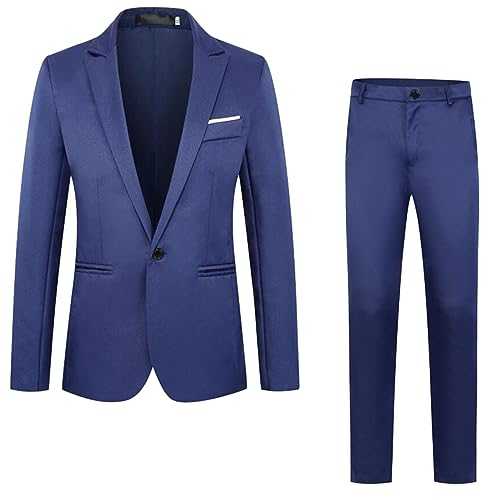 Mens Suits 3 Piece Regular Fit/Suits for Men UK Mens Slim Fit 3 Piece Suit Classic Business Wedding Suits Tuxedo Blazer Waistcoat Trousers Blue