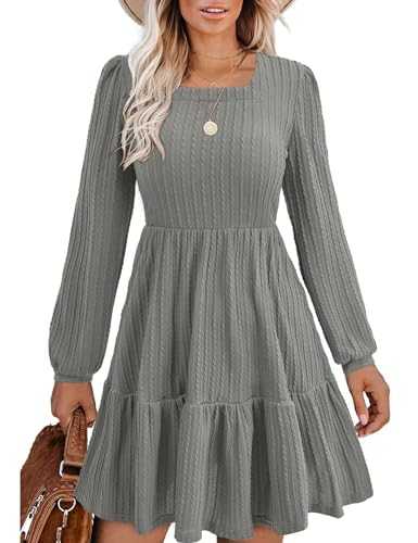 BIUBIU Women's Casual Knit Sweater Dress Square Neck Long Sleeve Knee Length Babydoll Dresses Spring Summer 2024