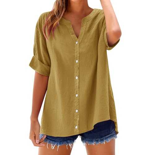 Yinguo Loose Shirt Top Stand Solid Color Sleeve Collar Casual Women's Shirt Women's Womens T V Neck