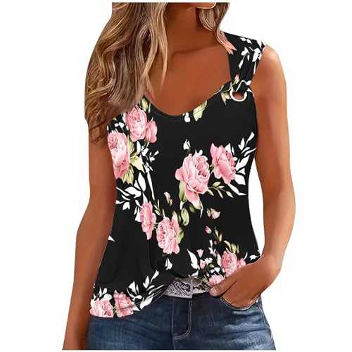 Vest Tops Women UK Sale Clearance Summer Plain Tank Tops V Neck Solid Color Camisole Casual Sleeveless Tunic Tops Comfortable Cami Basic Tees Loose Elegant Blouse Ladies Vest Tops S-XXL