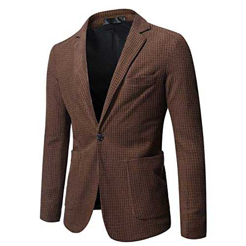 ETHKIA Mens Casual Blazer Slim Fit Long Sleeve Suit Jacket Mature Men Slim Fit Blazer One Button Lapel Loose Fit Vacation Men's Suits