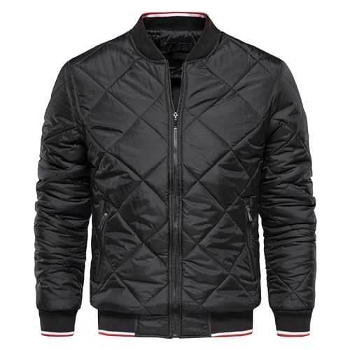 Tiwate Men's Zip Up Diamond Bomber Jackets Lightweight Casual Cotton Quilted Jacket Warm Padded Coat with Zipper Pocket