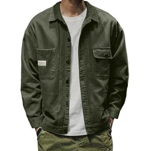 Men's plain denim jacket with lapel collar mid-season jackets, men's work jacket, bombers, men's jacket, men's spring summer windbreaker, coat, men's anorak jacket