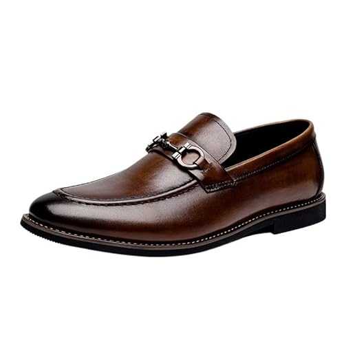 Dress Oxford Formal Shoes for Men Mens Dress Shoes PU Leather Fashion Men Business Dress Loafers Pointy Shoes Non Slip Block Heel Anti-Slip Slip Resistant Working
