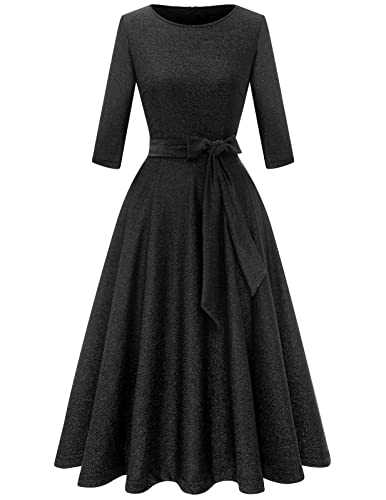 DRESSTELLS Women Dress, Vintage Glitter Dresses, 3/4 Sleeves Cocktail Tea Party Dress, 2022 Fit Flare Winter Holiday Formal Dress, 50s Sparkly Prom Dress