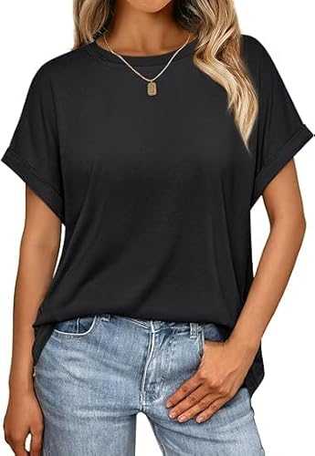 Dressmine Ladies Short Sleeve Summer Tops Round Neck Tees Blouse Knit Solid Loose Casual T Shirts