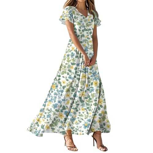 Summer Dresses for Women UK Fashion Floral Print Casual V-Neck Short Sleeve