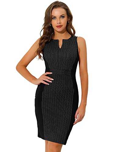 Allegra K Women's Sheath Dress Striped Work Office Sleeveless Bodycon Pencil Dresses