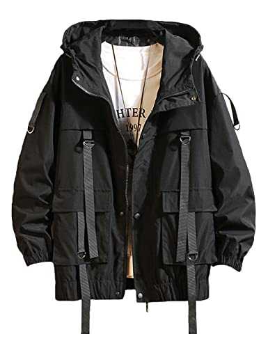 Nutriangee Mens Hip Hop Streetwear Windbreaker Jacket Lightweight Casual Outdoor Bomber with Ribbons Coat