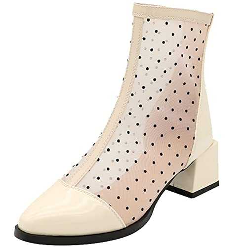 Mo Joc Summer Breathable Mesh Ankle/Knee High Boots with Block Heels and Back Zippers for Women