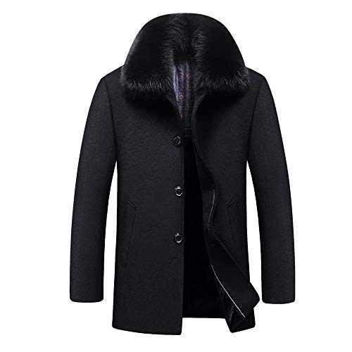 YOUTHUP Mens Wool Coat Winter Padded Thick Trench Coats with Detachable Faux Fur Collar