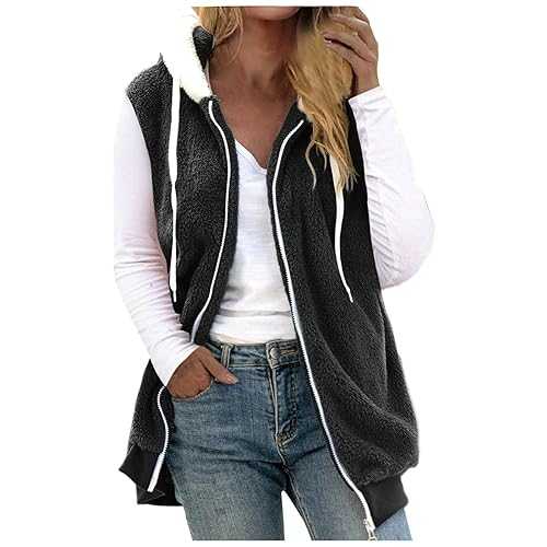 HAOLEI Fleece Jacket Women UK Winter Warm Coat Full Zip Hoodies Thicken Plush Outwear Fuzzy Fluffy Pea Coats with Pockets Sherpa Fleece Lined Jackets Teddy Bear Faux Fur Outerwear Ladies