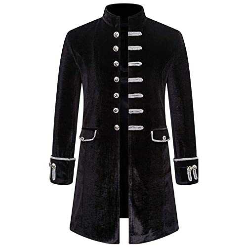 Mens Velvet Goth Steampunk Victorian Frock Coat Gothic Jacket Vintage Medieval Halloween Party Jacket Uniform Vampire Pirate Costume Trench Coat Winter Overcoat UK Sale Clearance
