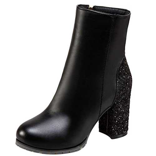 Diuniarza Women Ankle Boots Elegant Block Heel Evening Boots Zip High Heel Short Boots Round Toe, Size 0-11