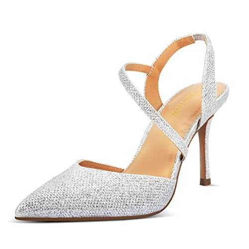 Yumlon Women's Heeled Sandals Stiletto Heels for Women Open Toe Dress Shoes 3.5 Inch Ankle Strap Sparkly High Heels Slingback Sandals for Women for Prom Dinner Party Wedding Sexy Silver Rose Gold