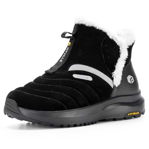 FitVille Women Extra Wide Winter Snow Boots Ladies Water Resistant Fur Lined Warm Ankle Boots Outdoor Non-Slip Thermal Booties Shoes