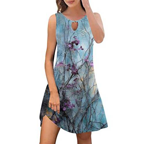 AMDOLE Women's Summer Dresses Summer Dresses for Women Suitable Trendy Boho Floral Print Cover Up Crew Neck Sleeveless Sundresses Summer Dresses for Women