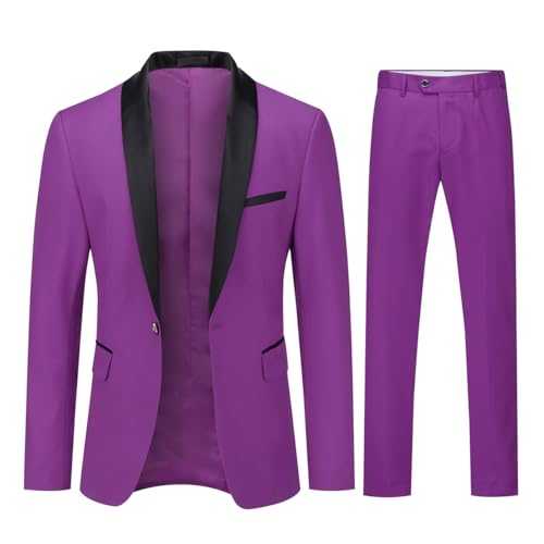 YOUTHUP Men's Suit Slim Fit 2 Piece Suits Shawl Lapel 1 Button Wedding Dinner Tuxedo Blazer Pants