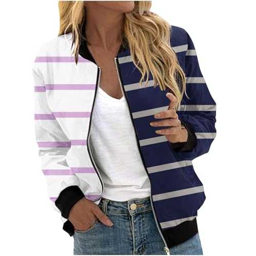 Womens Jacket Long Sleeve Lapel Neck Bomber Jacket Sequin Printed Ladies Coat Windbreaker Winter Jackets for Women Zipper Ladies Warm Jackets Casual Loose Outerwear