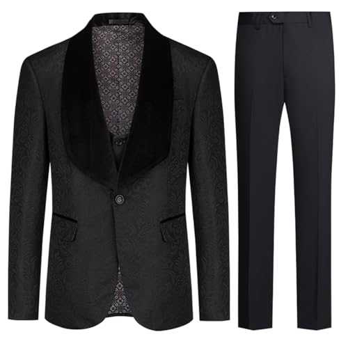 Allthemen Men's Suits 3 Piece Prom Wedding Tuxedo Suit for Men Shawl Lapel One Button Blazer Waistcoat Trousers