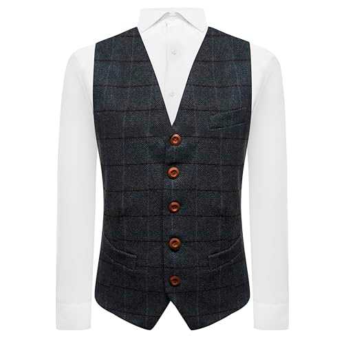 Aegean Blue Herringbone Check Waistcoat, Tweed