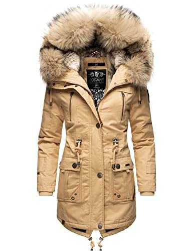 Navahoo Women's Winter Coat Cotton Parka with Faux Fur Hood Honey Fairy XS - XXL