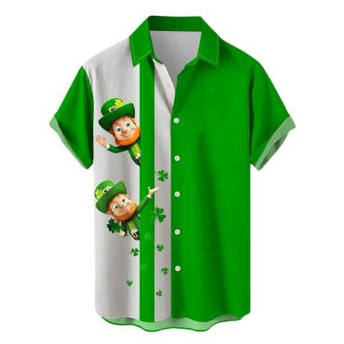 NQyIOS St Patrick’s Day T-Shirts Hawaiian Shirt Beach Shirt Mens Cotton Linen Traditional Pattern Print Short Sleeve Button Down Hawaiian Shirts St Pattys Day Mens Mexican Shirt