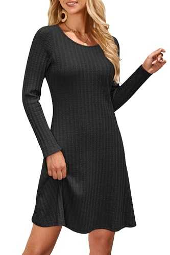 OUGES Jumper Dress Knitted Dresses for Women UK Autumn Long Sleeve Midi Sweater A-Line Casual Jumpers for Winter