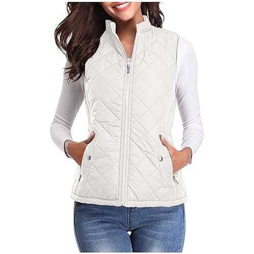 Body Warmer For Women With Zip Pockets Sale Clearance Ladies Quilted Gilet Stand Collar Waistcoat Zip Up Vest Lightweigt Down Jacket Padded Gilet Slim Fit Vest Winter Waistcoat Outwear