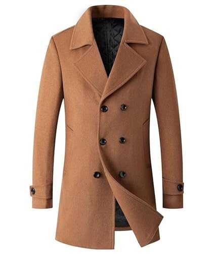 ECDAHICC Men's Classic Double Breasted Wool Blend Pea Coat Winter Warm Midi Coat