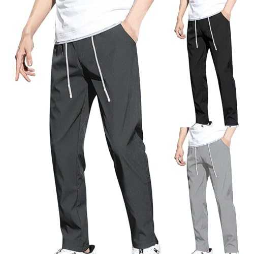 Quick Dry Cargo Trousers for Men UK Ice Silk Flex & Breathable Tracksuit Bottoms Men Elasticated Waist Trousers Mens Joggers Loose Straight Classic Fit Chef Trousers Breathable & Comfortable