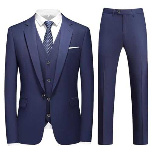 KUDMOL Mens 3 Pieces Suit Business One Button Tuxedo Suit for Men Tuxedo Classic Blazer Waistcoat Trousers Set