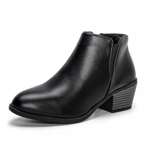 EDITCOZY Womens Winter Boots Low Heel Ankle Boots Stylish Classic Zipper