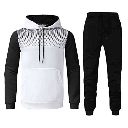 Suit Trousers Two-Piece Suit Leisure Fitness Polka Dot Hoodie Pullover Trousers Suit Winter Soft Sets Men's Suit Light Blue