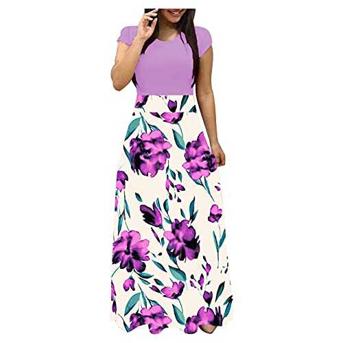 AMDOLE Women's Summer Dresses Wear Sleeve Short Print Long Women Floral Women's Dress Holiday Dresses for Women UK