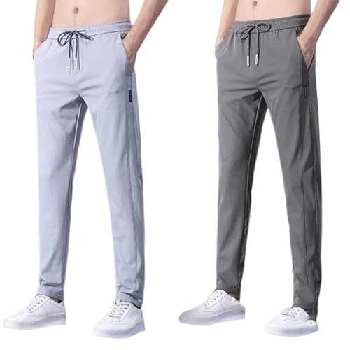 Mens Gym Trousers 2 Pack Mens Quick Dry Pants Breathable Athletic Trousers Lightweight Climbing Pants Stretch Training Pant Comfort Fit Jogging Sweatpants With Zipper Pocket Silky Tracksuit Bottom