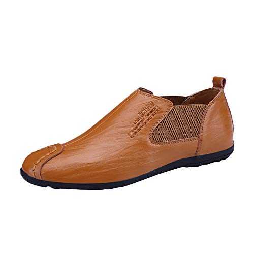 Dress Shoes for Men Business, Flat Single Leather Shoes Slip-On Loafers Leather Oxford Wedding Classic Comfortable Shoes Uniform Vintage Office Summer Brogue Suit Jacket