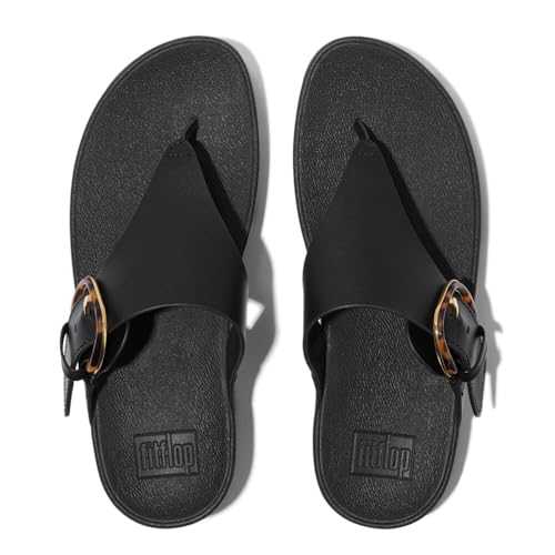 Women's Lulu Resin-Buckle Leather Toe-Post Sandals