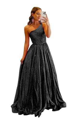One Shoulder Sequin Prom Dresses 2025 Sparkly Long Ball Gowns Formal Dresses for Women with Pockets